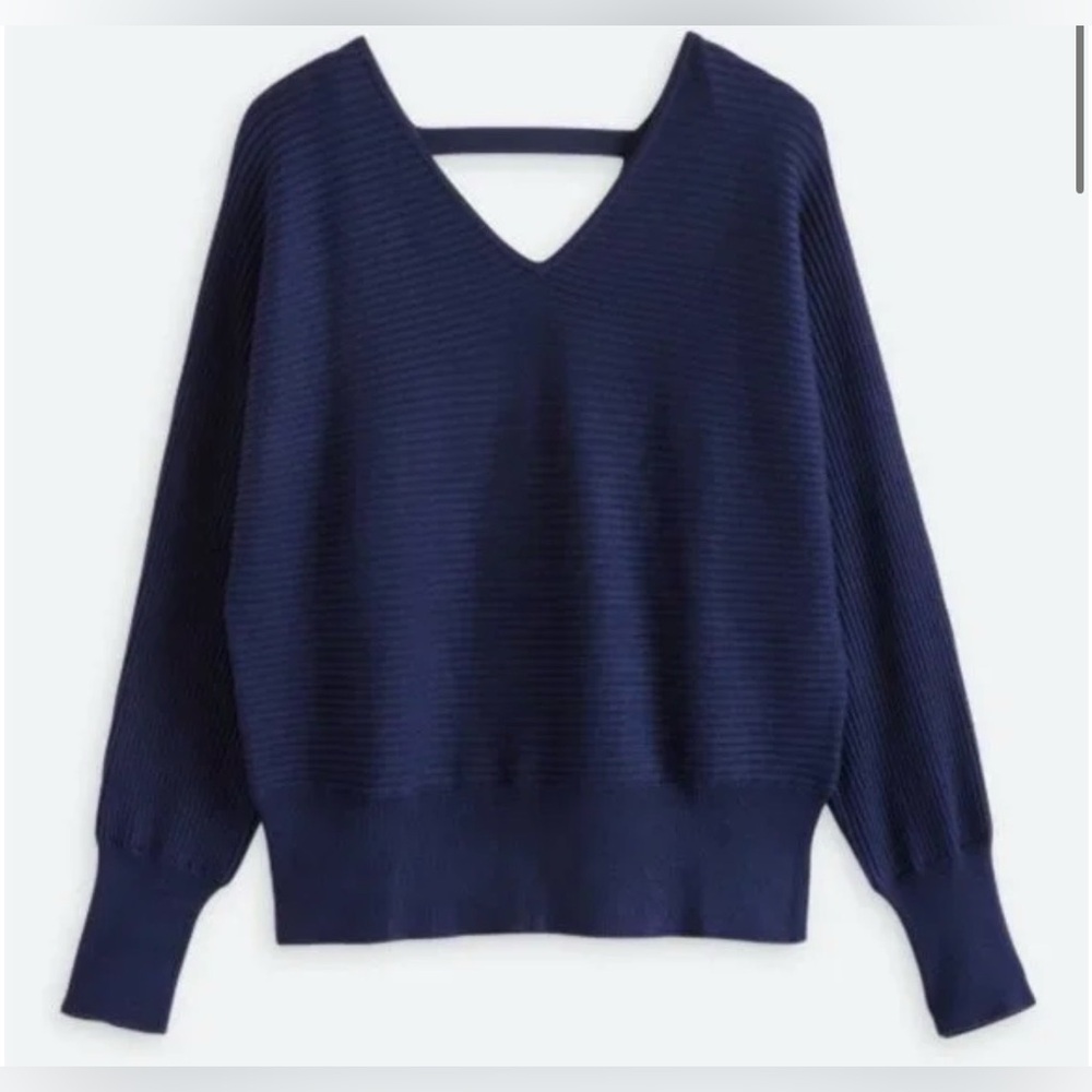 Pinque Lajara V Neck Back Detail Sweater Navy Women's - L